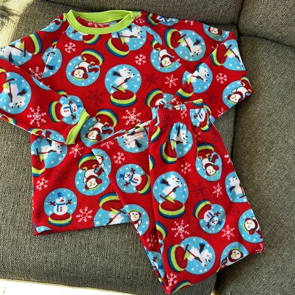 The Children's Place Red Boys Girls Fleece Snowman Snowglobe Pajamas Sz Medium